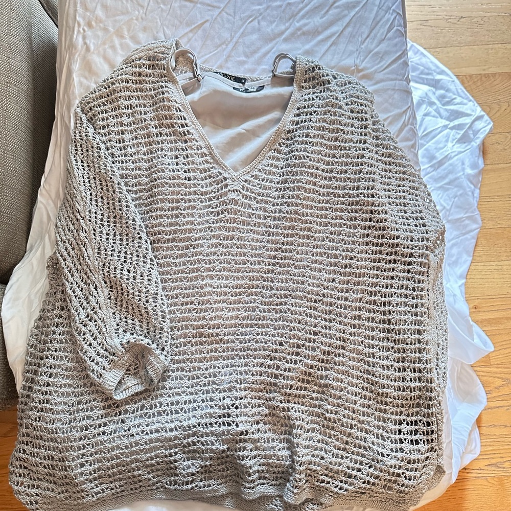 NIC+ZOE Cream V-Neck Sweater with Textured Knit